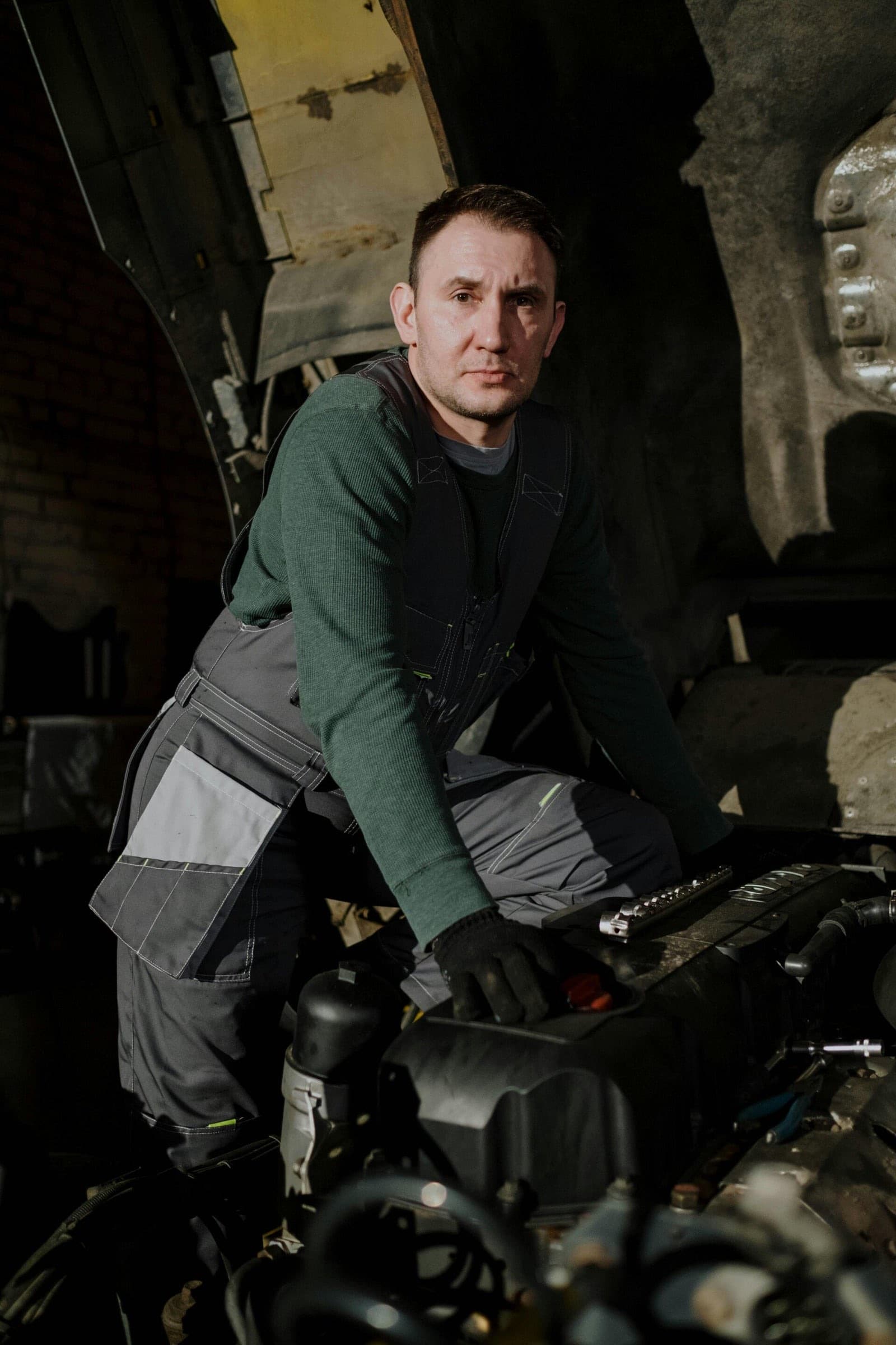 Mechanic working on a heavy-duty truck